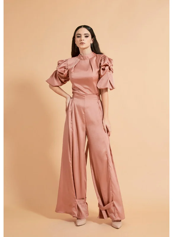 Thouq High Neck Double Puff Sleeve Jumpsuit