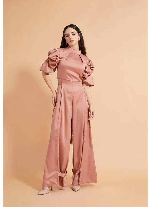 Thouq High Neck Double Puff Sleeve Jumpsuit