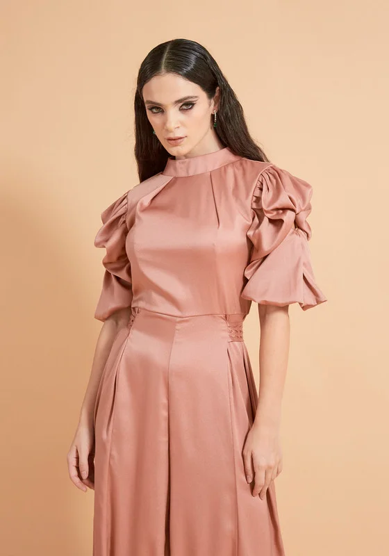 Thouq High Neck Double Puff Sleeve Jumpsuit