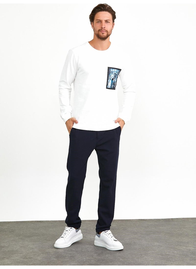 Odelon Men's Front Printed Crew Neck Sports Sweatshirt White  - Image 4