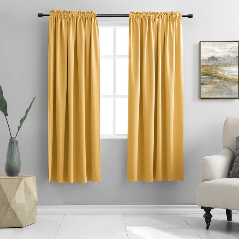 DONREN Gold Yellow Curtains Drapes for Bedroom - Thermal Insulated Room Darkening Rod Pocket Curtain Panels (42 W x 63 L,2 Panels) - Image 1