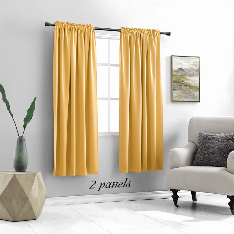 DONREN Gold Yellow Curtains Drapes for Bedroom - Thermal Insulated Room Darkening Rod Pocket Curtain Panels (42 W x 63 L,2 Panels) - Image 2