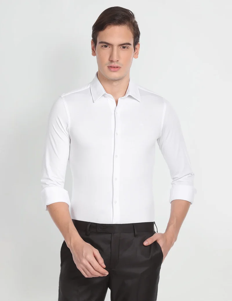 Arrow White Knitted Point Collar Solid Shirt for Men | Best Price UAE