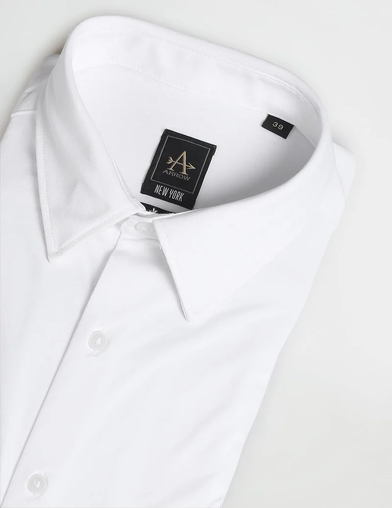 Arrow White Knitted Point Collar Solid Shirt for Men | Best Price UAE