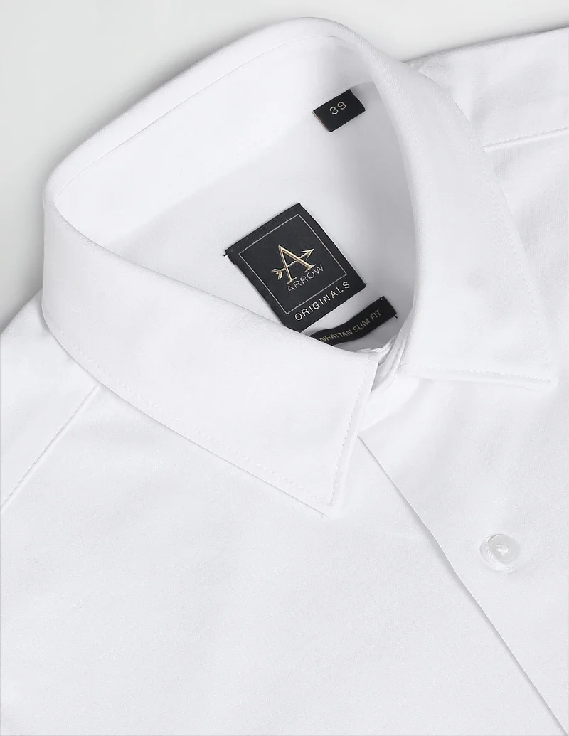 Arrow White Knitted Point Collar Solid Shirt for Men | Best Price UAE
