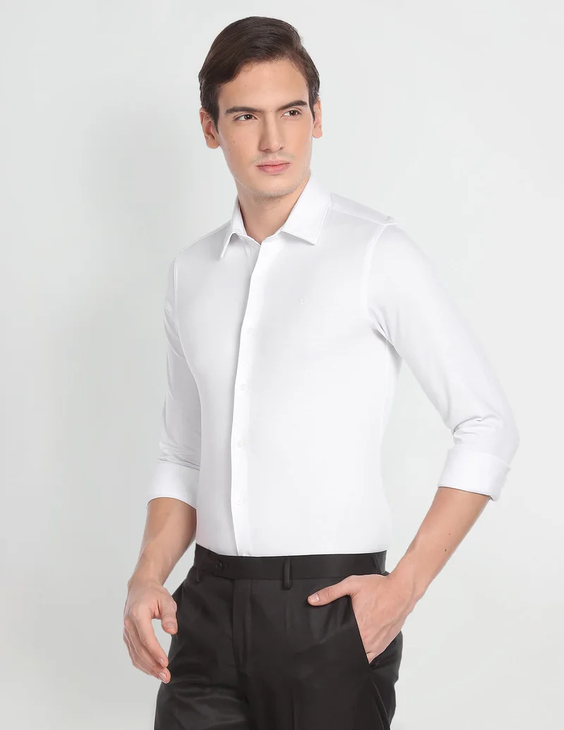 Arrow White Knitted Point Collar Solid Shirt for Men | Best Price UAE