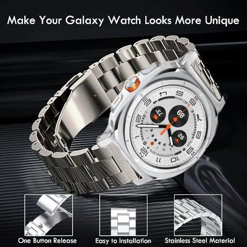 Olytop Metal Bands for Galaxy Watch 8 Classic Band 46mm/Samung Galaxy Watch 8 40mm/44mm 2025, One Click No Gap Business Stainless Steel Wristband Replacement Strap for Men Women, Silver - Image 2