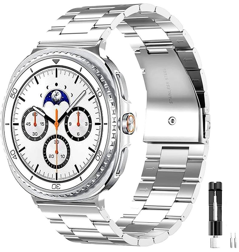 Olytop Metal Bands for Galaxy Watch 8 Classic Band 46mm/Samung Galaxy Watch 8 40mm/44mm 2025, One Click No Gap Business Stainless Steel Wristband Replacement Strap for Men Women, Silver - Image 1
