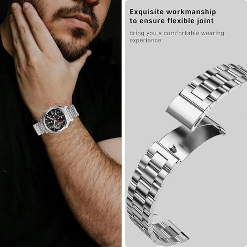 Olytop Metal Bands for Galaxy Watch 8 Classic Band 46mm/Samung Galaxy Watch 8 40mm/44mm 2025, One Click No Gap Business Stainless Steel Wristband Replacement Strap for Men Women, Silver - Image 5