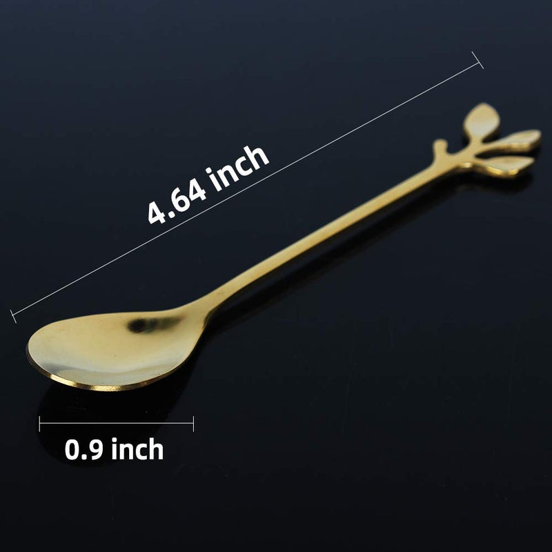 KUMOOM Gold Leaf Coffee Spoon Soup Spoons Sugar Spoons  Ice-Cream Tea Stirring Spoons 4.8 Inches Retro Dessert Demitasse Espresso Spoons Cutlery Kitchen Tableware-Set Of 12 - Image 2