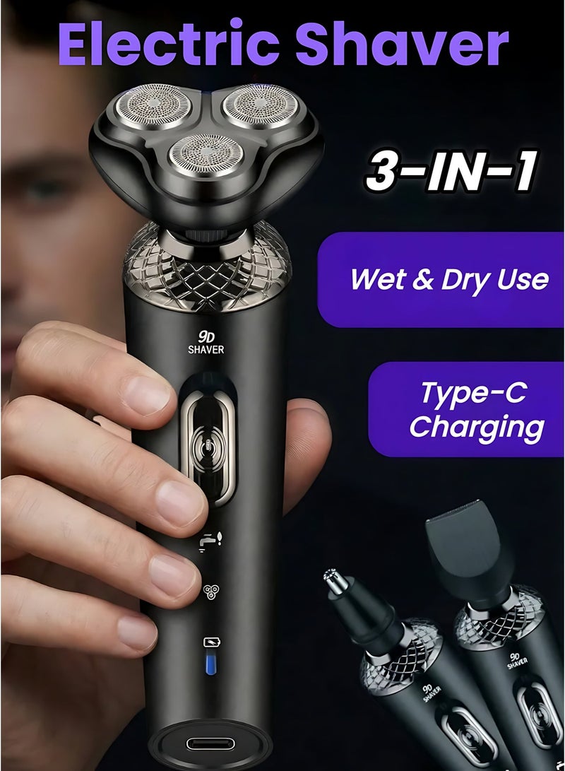 3-in-1 Men Grooming Kit Beard Trimmer, Nose Hair Trimmer & Sideburn Clipper, USB Rechargeable, 90 Min Runtime, Low Noise, Washable Electric Shaver for Men - Image 1