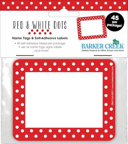 Barker Creek Name Badges & Self-Adhesive Labels, Red & White Dots, Multi-Purpose Name Tags, Gift Tags, Labels, and More! 3.5" x 2.75", 45 per Pkg, Home, School and Office Supplies (1502) - Image 2