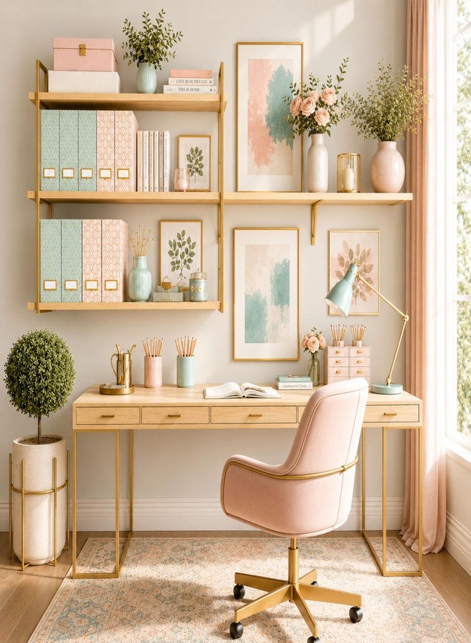 BLU MONACO | Set of 4 Foldable Pink & Aqua Magazine File Holders with Gold Geometric Patterns | Vertical File Organizer Boxes with Gold Label Holders for Home & Office - Image 2