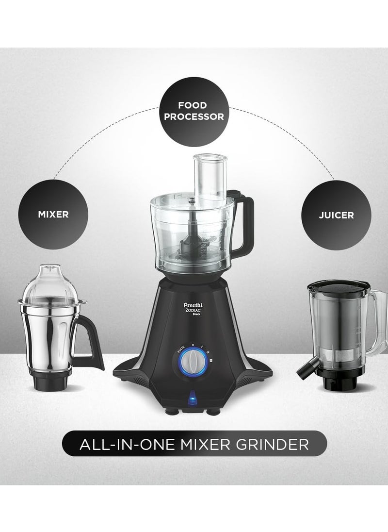 Generic Preethi Zodiac Black Mixer Grinder for Kitchen, 5 Jars 750 Watt Mixie with Chutney Jar, Dry Grinding, Batter Grinding, Juicer & Masterchef Jar for chopping/grating (MG-261)  - Image 2