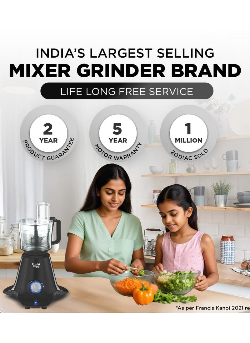 Generic Preethi Zodiac Black Mixer Grinder for Kitchen, 5 Jars 750 Watt Mixie with Chutney Jar, Dry Grinding, Batter Grinding, Juicer & Masterchef Jar for chopping/grating (MG-261)  - Image 3