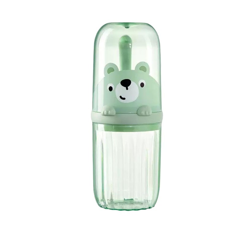 DCELLA Cute Stylish Panda Portable Plastic Toothbrush Storage Box Holder with Cup (Green, Pack of 1) - Image 1
