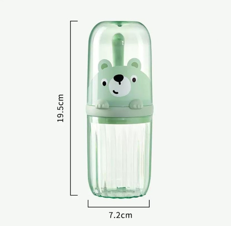 DCELLA Cute Stylish Panda Portable Plastic Toothbrush Storage Box Holder with Cup (Green, Pack of 1) - Image 2
