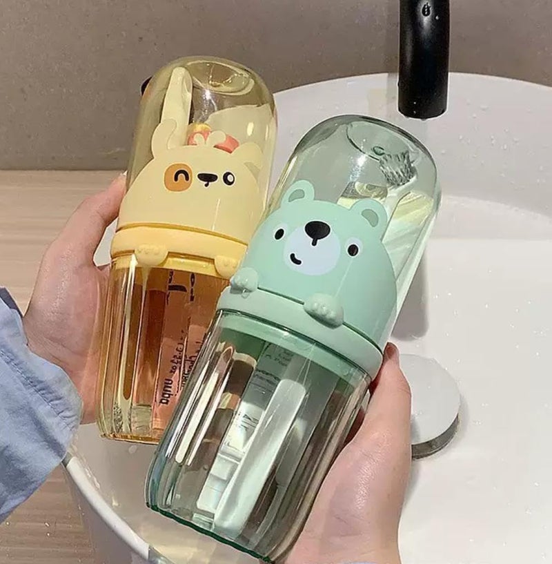 DCELLA Cute Stylish Panda Portable Plastic Toothbrush Storage Box Holder with Cup (Green, Pack of 1) - Image 5