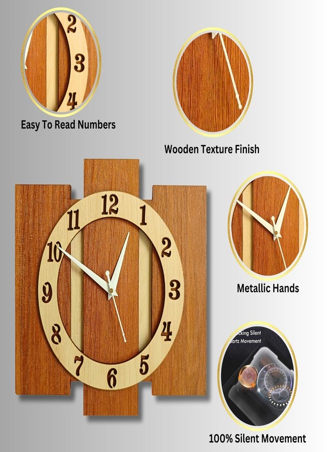 Nozvera Wooden Analog Wall Clock for Home Decor | Stylish Designer Wall Clock for Bedroom, Living Room, Office | 12 Inch Decorative Fancy Wall Clock for Home, Modern Clock Wall (Wooden Analog) - Image 4