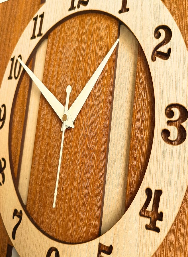 Nozvera Wooden Analog Wall Clock for Home Decor | Stylish Designer Wall Clock for Bedroom, Living Room, Office | 12 Inch Decorative Fancy Wall Clock for Home, Modern Clock Wall (Wooden Analog) - Image 3