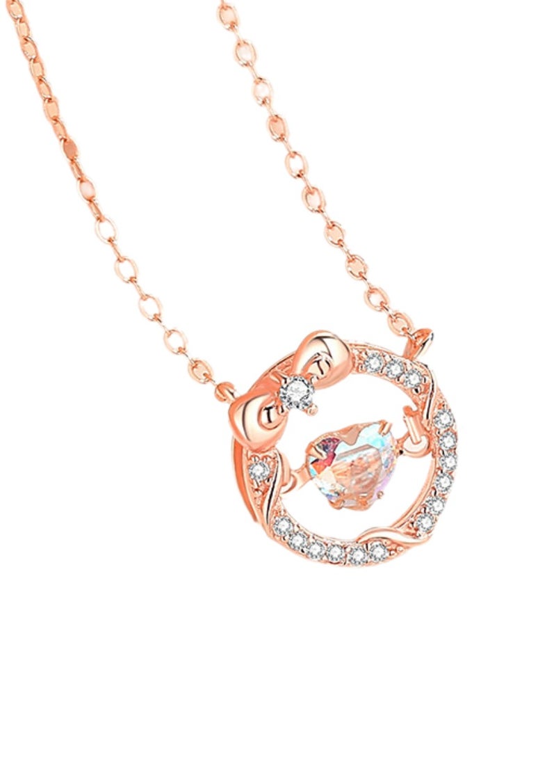 WOMEN'S BOW HEART PENDANT, GIRLFRIEND GIFT 925 STERLING SILVER WOMEN'S CLAVICLE CHAIN COLORED ZIRCON NECKLACE（Rose Gold） - Image 1