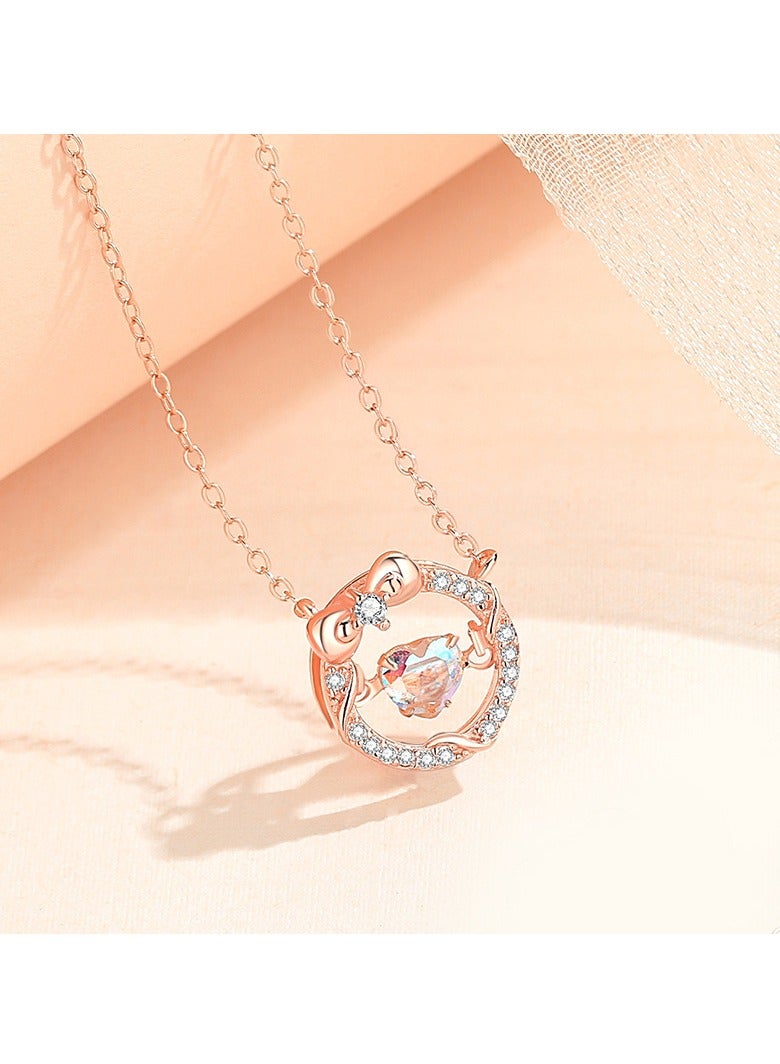 WOMEN'S BOW HEART PENDANT, GIRLFRIEND GIFT 925 STERLING SILVER WOMEN'S CLAVICLE CHAIN COLORED ZIRCON NECKLACE（Rose Gold） - Image 2