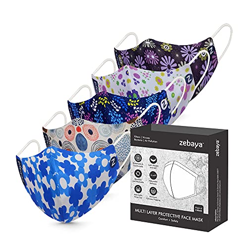 zebaya Digital Printed Fashion Mask for Ladies. 3 Layer of Protection (Pack of 5 Nos). Washable & Reusable Fabric. - Image 1