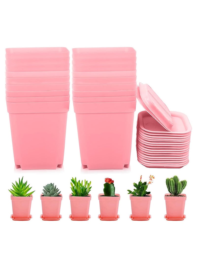 50 PCS Seed Starting Pots, 7cm Plastic Nursery Pots Square Plant Pots Fruit Plant Pots Flower Plant Containers Seedling Containers Cutting Transplant Pots Gardening Supplies for Fruit Vegetable Plant (Pink)