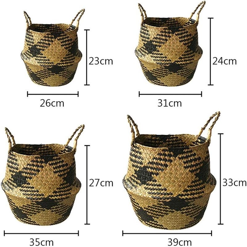 Folding Handmade Storage Basket Decoration Rattan Plant Flower Pot Woven Wicker Laundry Basket Home Decoration (Size : 31x24cm) (35x27cm) - Image 5