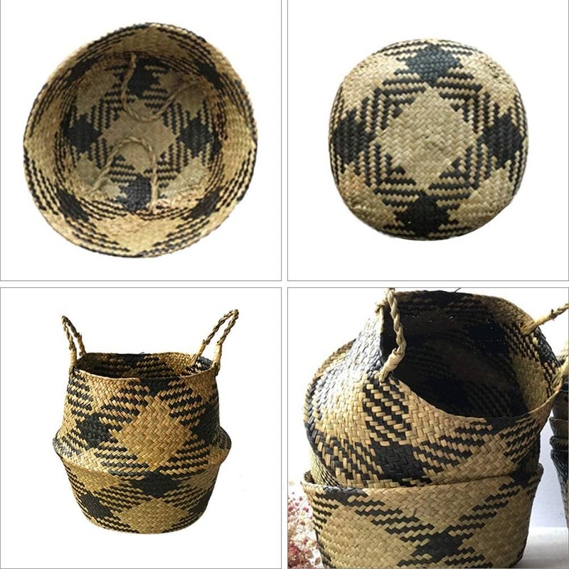 Folding Handmade Storage Basket Decoration Rattan Plant Flower Pot Woven Wicker Laundry Basket Home Decoration (Size : 31x24cm) (35x27cm) - Image 3