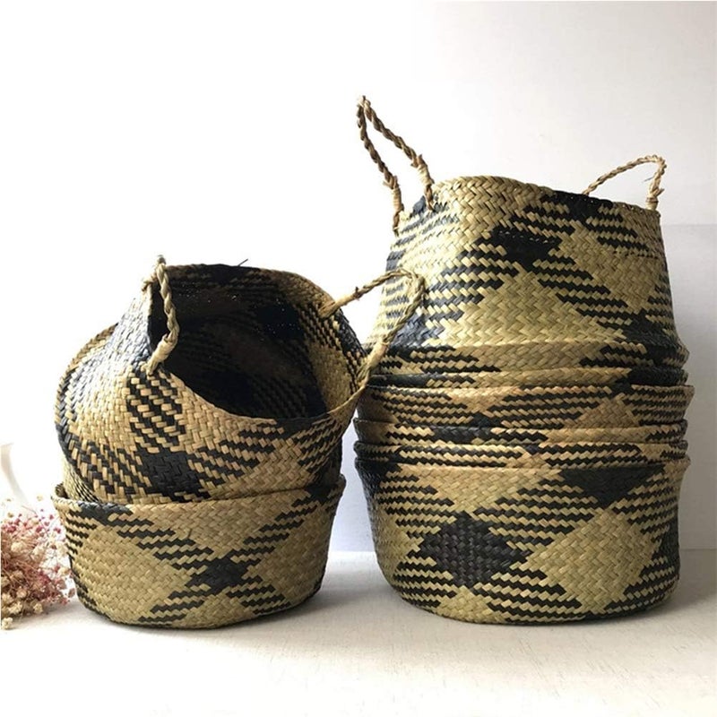 Folding Handmade Storage Basket Decoration Rattan Plant Flower Pot Woven Wicker Laundry Basket Home Decoration (Size : 31x24cm) (35x27cm) - Image 2