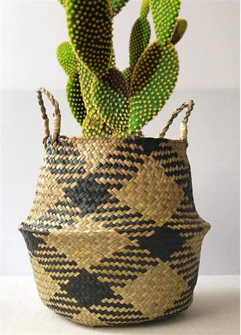 Folding Handmade Storage Basket Decoration Rattan Plant Flower Pot Woven Wicker Laundry Basket Home Decoration (Size : 31x24cm) (35x27cm) - Image 4