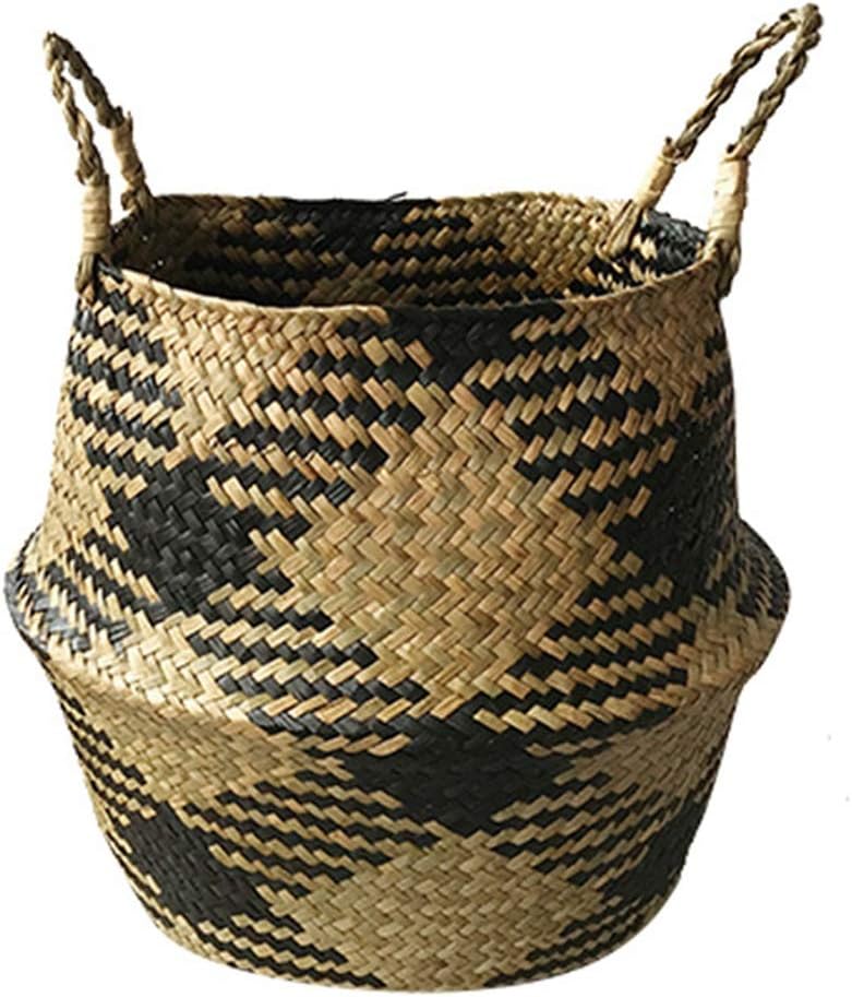 Folding Handmade Storage Basket Decoration Rattan Plant Flower Pot Woven Wicker Laundry Basket Home Decoration (Size : 31x24cm) (35x27cm) - Image 1