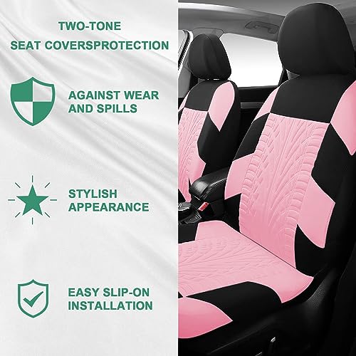 JINGSEN 17 Car Seat Cover Full Set for Women,Universal Car Seat Cover,Plush Steering Wheel Cover,Fluffy Soft Wool Handbrake Gear,Suspension Accessories Full SUV(Patterned Pink - Image 4