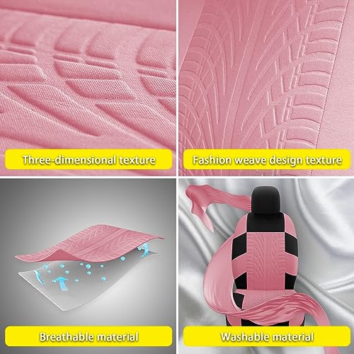 JINGSEN 17 Car Seat Cover Full Set for Women,Universal Car Seat Cover,Plush Steering Wheel Cover,Fluffy Soft Wool Handbrake Gear,Suspension Accessories Full SUV(Patterned Pink - Image 5