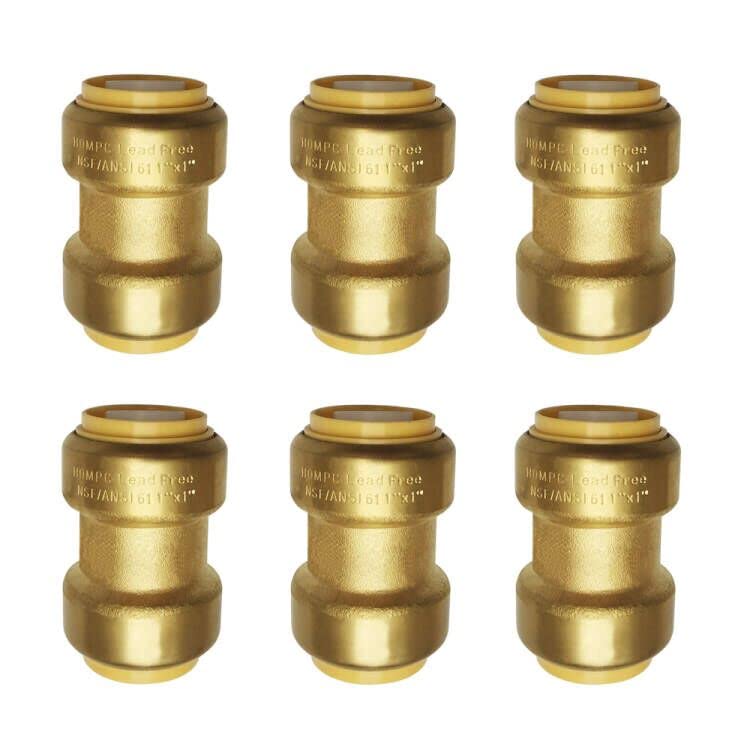 HQMPC 1" Pex Fitting Straight Coupling Push Fit PEX Fittings, Push-to-Connect Copper, CPVC, No Pb Brass Plumbing Fittings (6, 1 Inch(1")) - Image 1