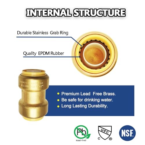 HQMPC 1" Pex Fitting Straight Coupling Push Fit PEX Fittings, Push-to-Connect Copper, CPVC, No Pb Brass Plumbing Fittings (6, 1 Inch(1")) - Image 3