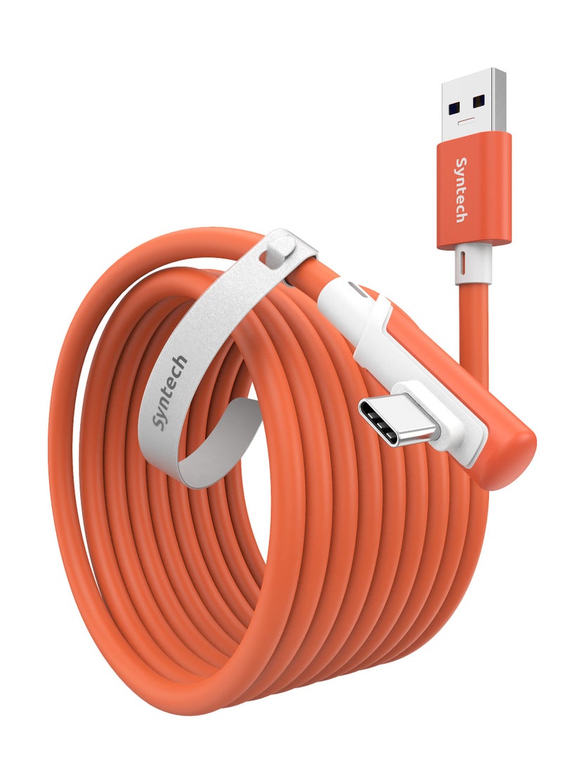 سينتيك كيبل ربط Syntech (5 متر) لنظارة الواقع الافتراضي Meta Quest 3/2/Pro/Pico 4 و SteamVR/PC - نقل بيانات عالي السرعة USB 3.0 إلى USB-C - اللون برتقالي - Image 1
