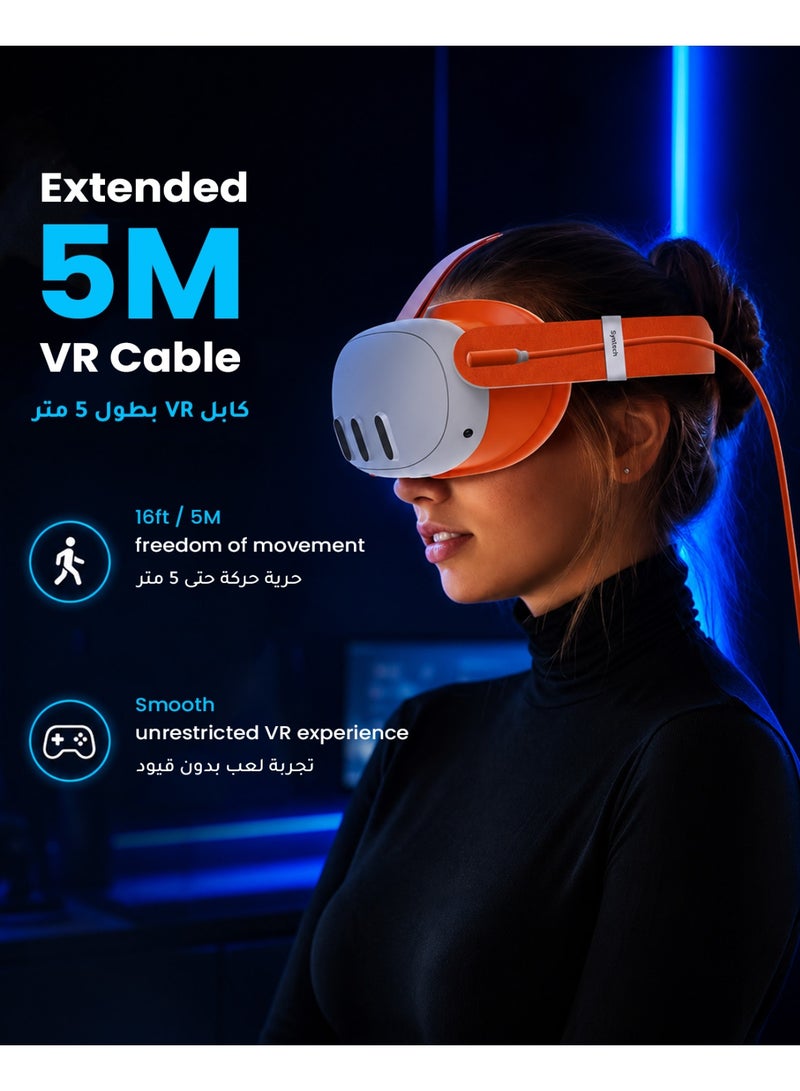 Syntech Link Cable (5M) for PCVR Compatible with Meta Quest 3/Meta Quest 3S, Quest2/Pro/Pico 4/Ultra Accessories and PC/SteamVR, High Speed PC Data Transfer, USB 3.0 to USB C Cable for VR Headset Orange - Image 3