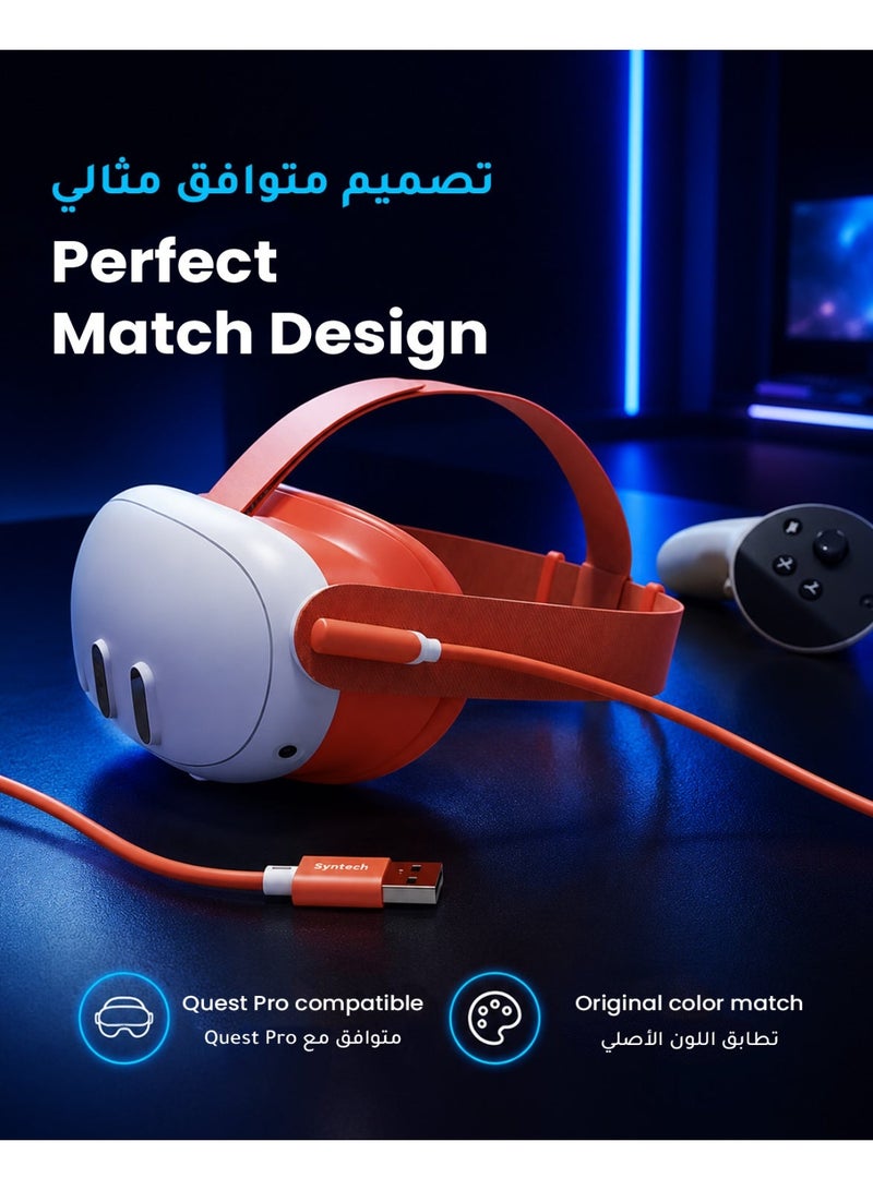 Syntech Link Cable (5M) for PCVR Compatible with Meta Quest 3/Meta Quest 3S, Quest2/Pro/Pico 4/Ultra Accessories and PC/SteamVR, High Speed PC Data Transfer, USB 3.0 to USB C Cable for VR Headset Orange - Image 2