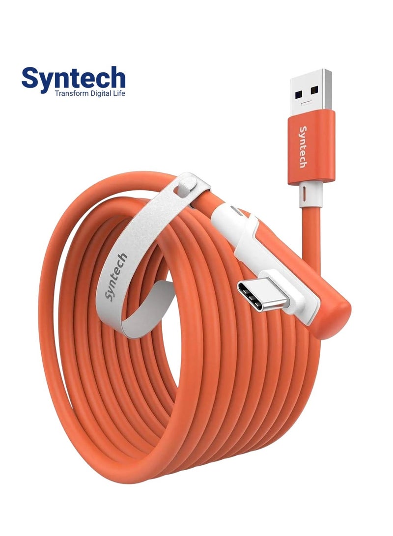 Syntech Link Cable (5M) for PCVR Compatible with Meta Quest 3/Meta Quest 3S, Quest2/Pro/Pico 4/Ultra Accessories and PC/SteamVR, High Speed PC Data Transfer, USB 3.0 to USB C Cable for VR Headset Orange - Image 1