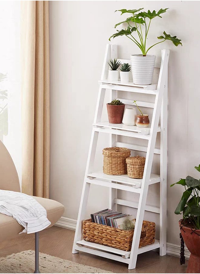 HOME TASTE Hometaste Plant Stand Indoor Flower Pot Wood Foldable Tiered Corner Plants Stands Shelves Outdoor Clearance Planters Holder Rack For Patio Garden Home Living Room Decor (4-Floor Stand) 