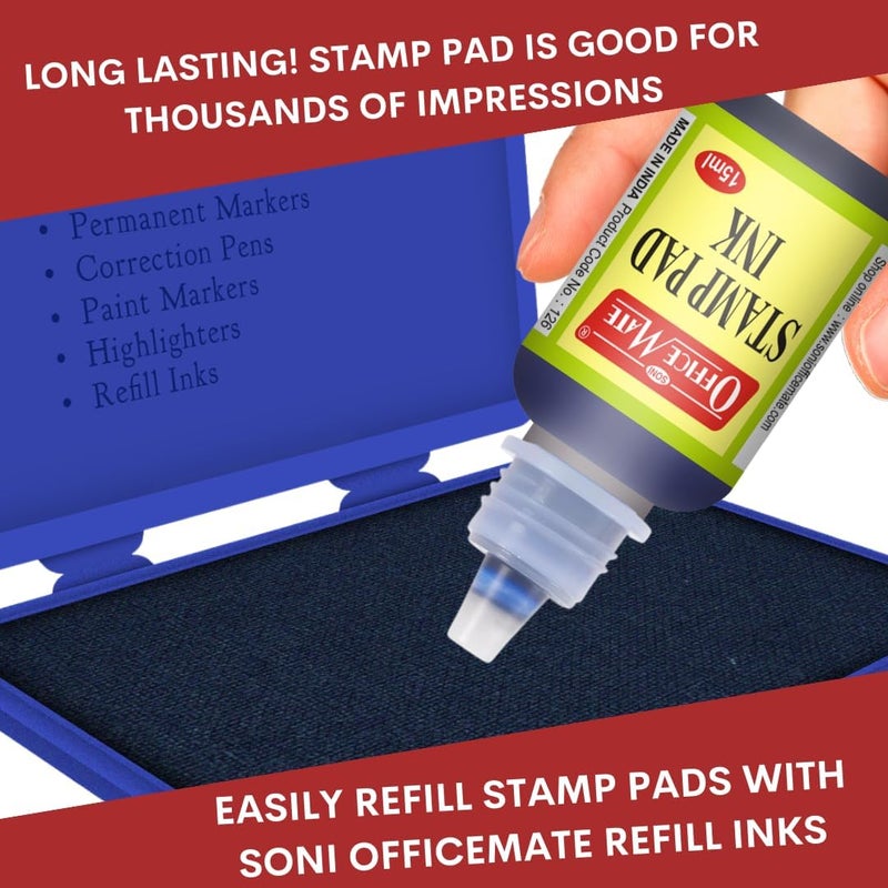 Office Mate Soni Officemate Stamp Pad for Office (Medium 3pcs, Blue) - Image 3