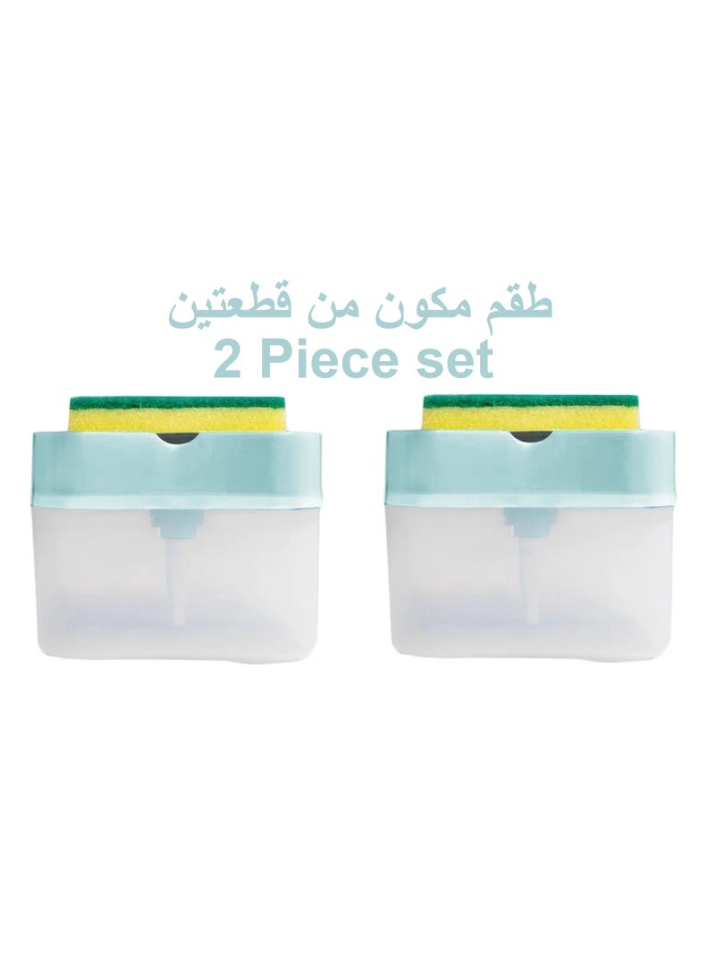 موزع صابون للمطبخ بمضخة مع حامل إسفنج + ليفتين – طقم قطعتين - Image 1