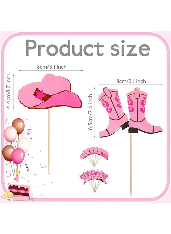 Quantum 48 PCS Cowgirl Boots and Hats Cupcake Topper, West Cowgirl Photo Booth Props Kit, Cupcake Picks for Western Theme Party Favors Supplies (Pink) - Image 2