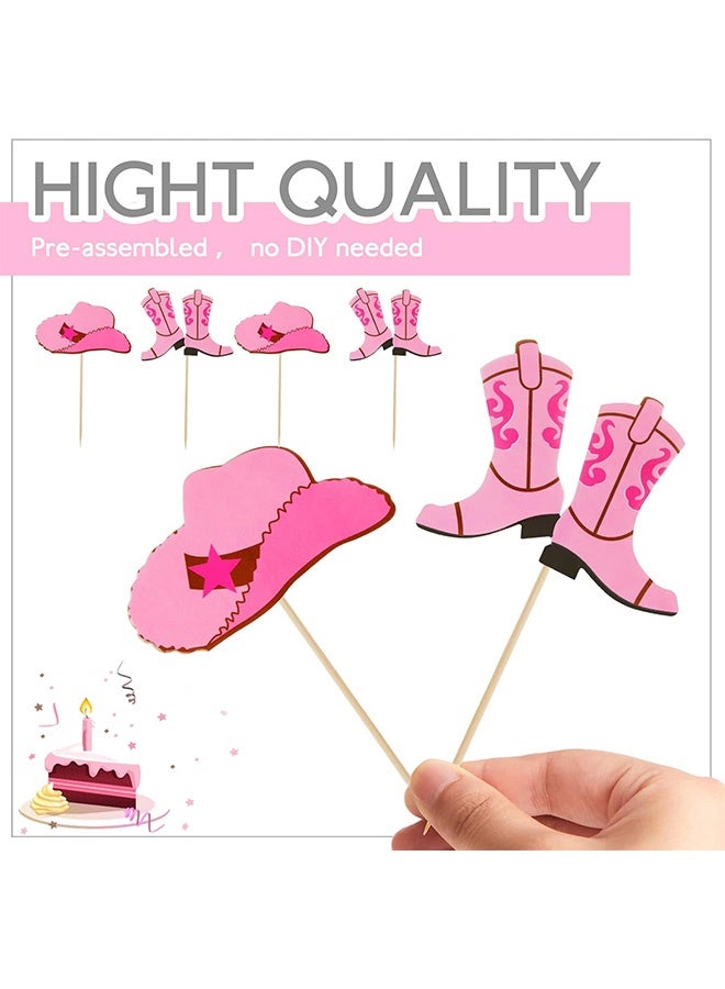 Quantum 48 PCS Cowgirl Boots and Hats Cupcake Topper, West Cowgirl Photo Booth Props Kit, Cupcake Picks for Western Theme Party Favors Supplies (Pink) - Image 3