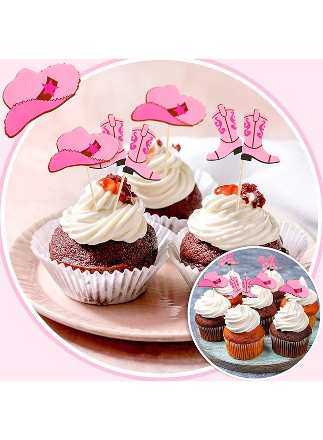 Quantum 48 PCS Cowgirl Boots and Hats Cupcake Topper, West Cowgirl Photo Booth Props Kit, Cupcake Picks for Western Theme Party Favors Supplies (Pink) - Image 4