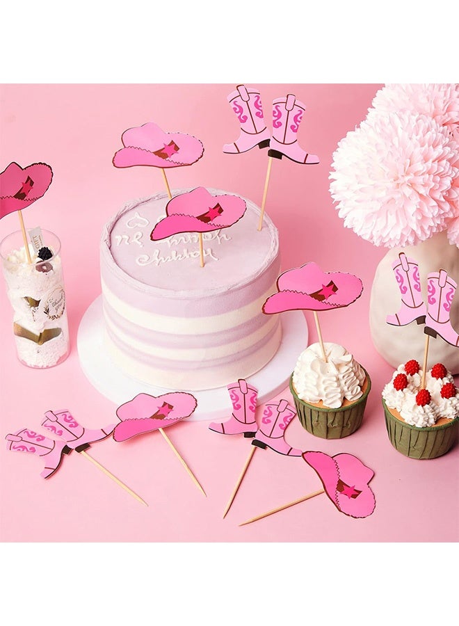 Quantum 48 PCS Cowgirl Boots and Hats Cupcake Topper, West Cowgirl Photo Booth Props Kit, Cupcake Picks for Western Theme Party Favors Supplies (Pink) - Image 5