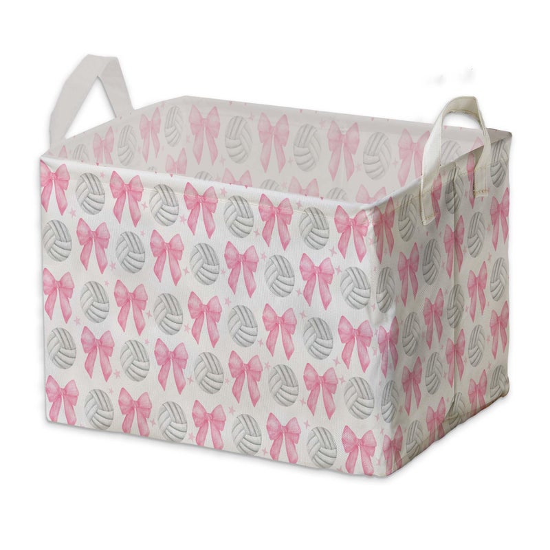 Fisahat Pink Bows Volleyballs Storage Baskets for Pink Nursery Decoration Bin Foldable Storage Box Organizer for Clothes Toys Nursery Large Canvas Laundry Hamper for Bathroom Bedroom Living Room - Image 3