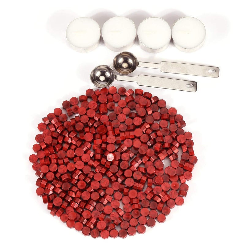 Yoption 360 Pcs Antique Wine Red Sealing Wax Beads Set for Wax Seal Stamp with Candles and Melting Spoon - Image 3